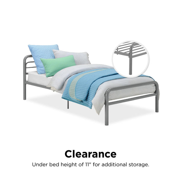 Metal Bed with Round Tubing - Silver - Twin