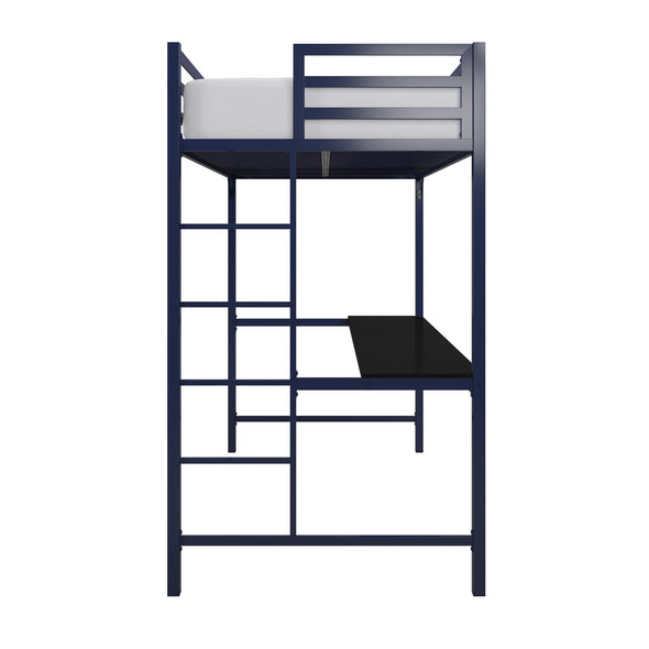 DHP Miles Metal Twin Loft Bed with Desk, Blue - Blue - Twin