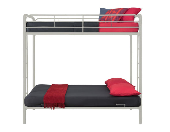 DHP Sammie Twin over Futon Metal Bunk Bed, Off White - White - Twin-Over-Futon
