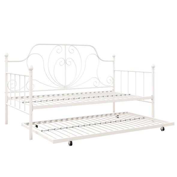 DHP Ivorie Metal Daybed with Trundle, Twin/Twin, White - White - Twin