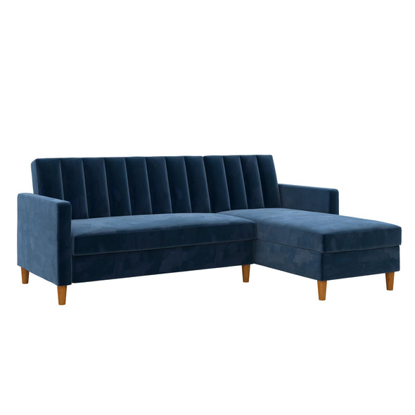 DHP Celine Reversible Sectional Futon with Storage, Navy Velvet - Navy - N/A