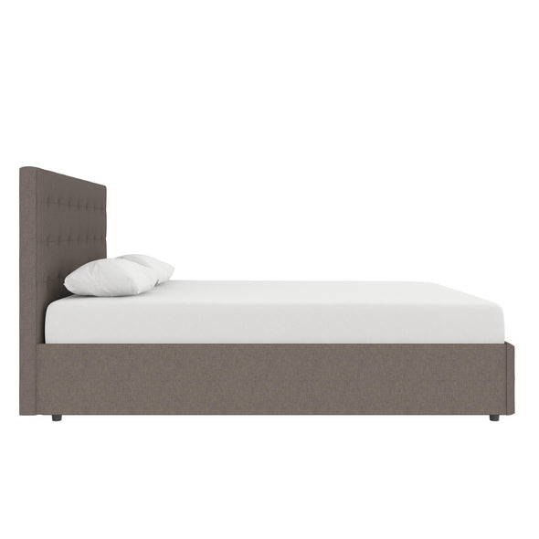 DHP Cambridge Upholstered Bed with Storage, Gray Linen, Queen - Grey Linen - Queen