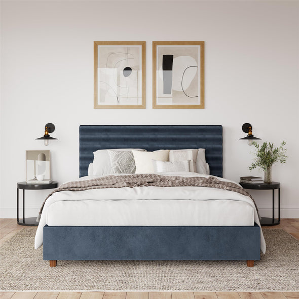 DHP Everest Upholstered Bed King Blue Velvet DHP Furniture