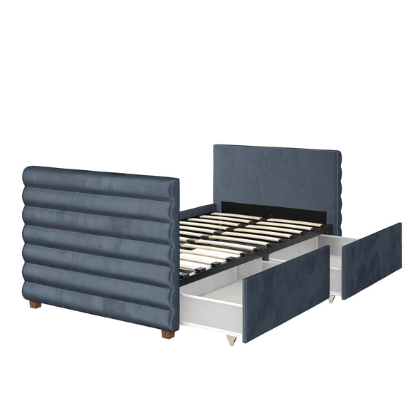 Everest Upholstered Daybed with Storage Drawers - Blue - Twin