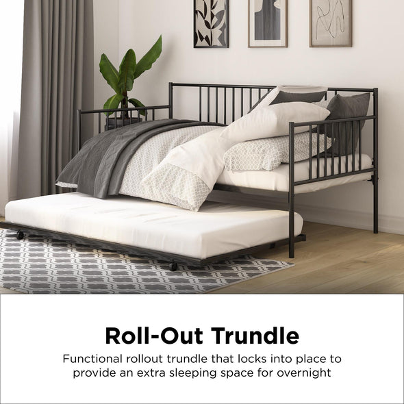 Ember Metal Daybed and Trundle - Black - Twin