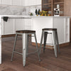 DHP Fusion 24" Stackable Metal Backless Counter Stool with Wood Seat, Silver, Set of 2 - Silver