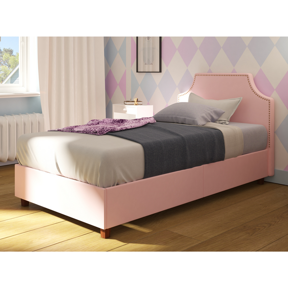 DHP Melita Upholstered Bed, Twin, Pink Linen