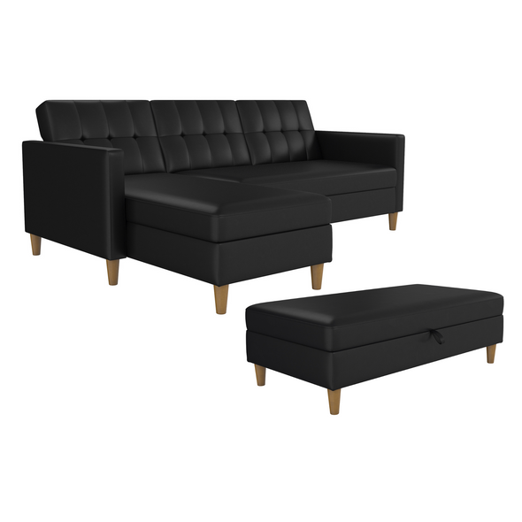 Futon modulaire avec rangement Hartford et pouf avec rangement Hartford